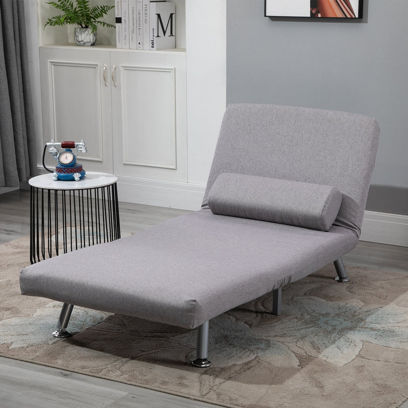 Linen Upholstered Elevated Single Sofa Bed Grey