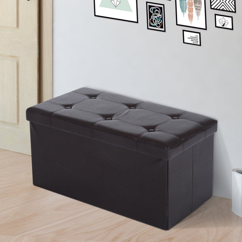 Folding Faux Leather Storage Cube Ottoman Bench Seat PU Rectangular Footrest Stool Box (Brown)