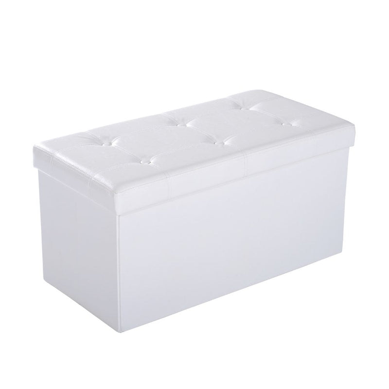 Folding Faux Leather Storage Cube Ottoman Bench Seat PU Rectangular Footrest Stool Box (Cream White)