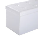 Folding Cream White Faux Leather Storage Cube Ottoman Bench Seat PU Rectangular Footrest Stool Box