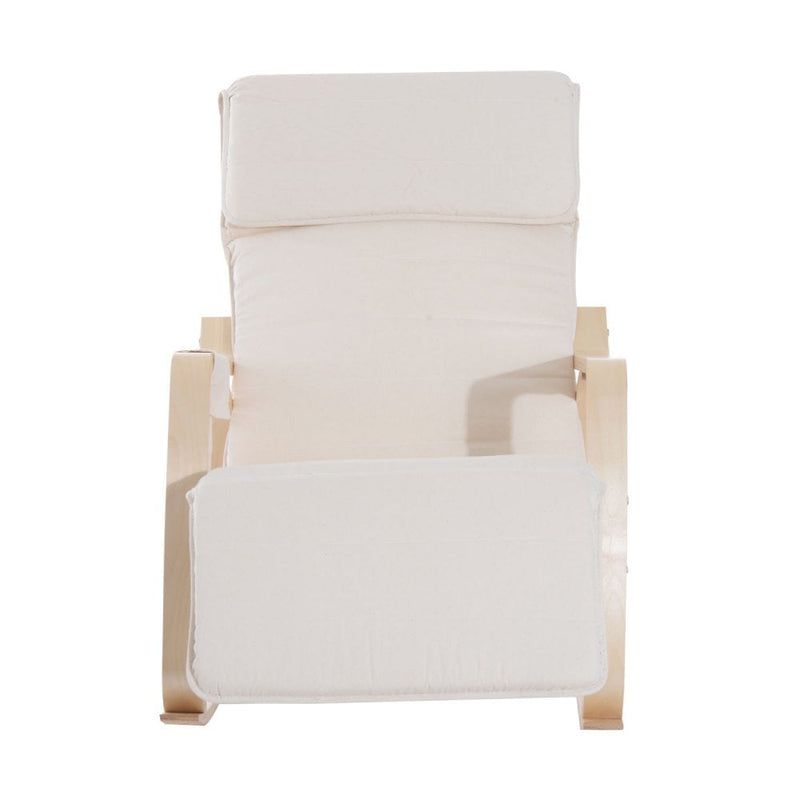 Wooden Rocking Chair With Adjustable Footrest Side Pocket Cushion - Beige