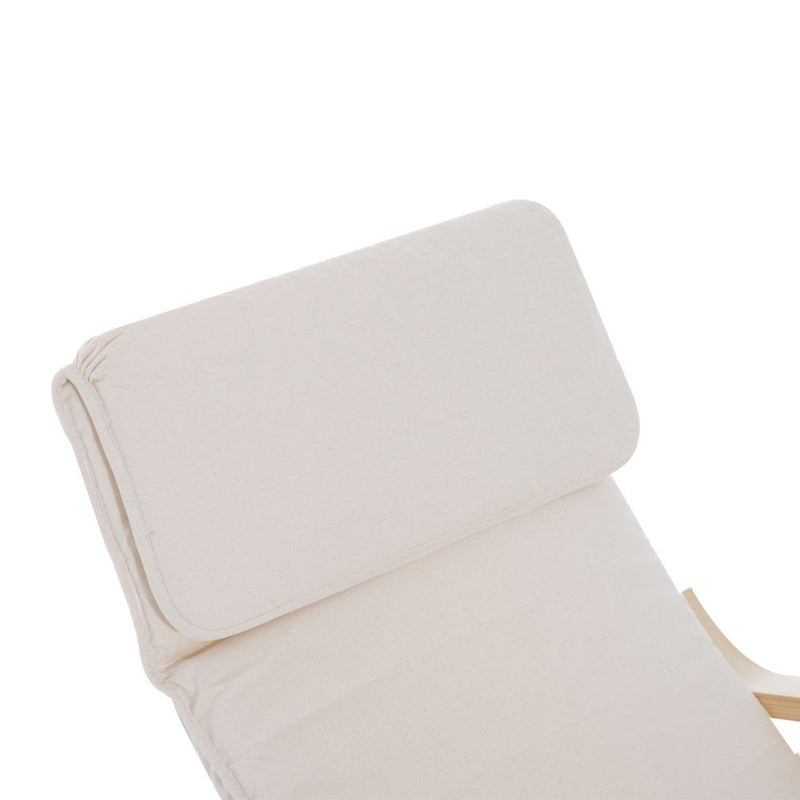 Wooden Rocking Chair With Adjustable Footrest Side Pocket Cushion - Beige