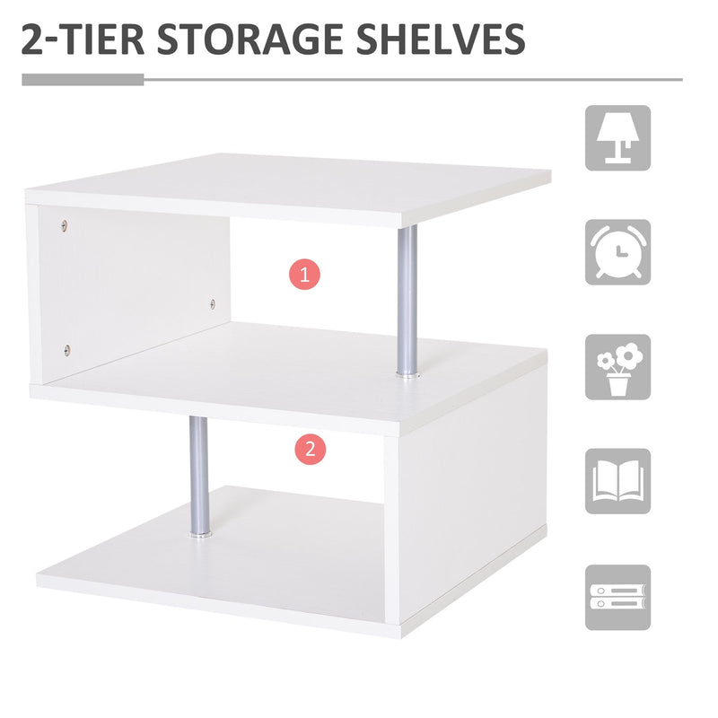 50Lx50Wx50Hcm Side Table 2 Tier Storage Shelves Organizer Office Bookcase Living Room End Desk Stand Display-White