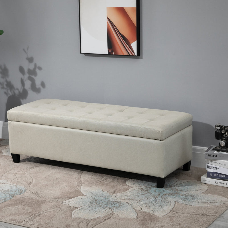 Microfibre Upholstered Tufted Ottoman Beige