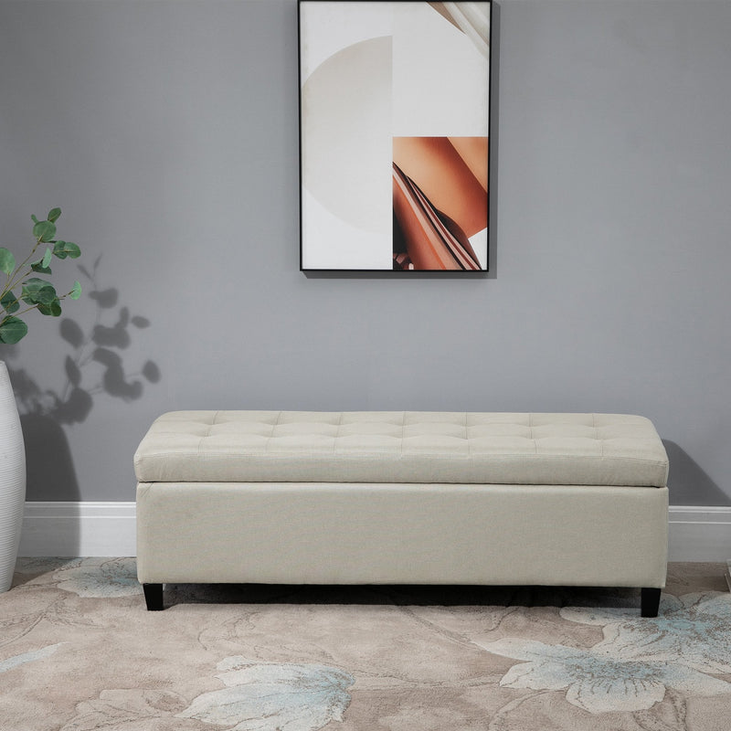 Microfibre Upholstered Tufted Ottoman Beige