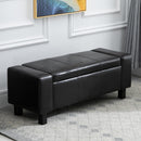 PU Storage Bench Seat Wooden Rectangle Lift Ottoman Entryway Faux Leather Stool - Black