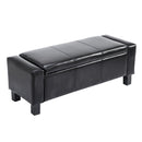 PU Storage Bench Seat Wooden Rectangle Lift Ottoman Entryway Faux Leather Stool - Black