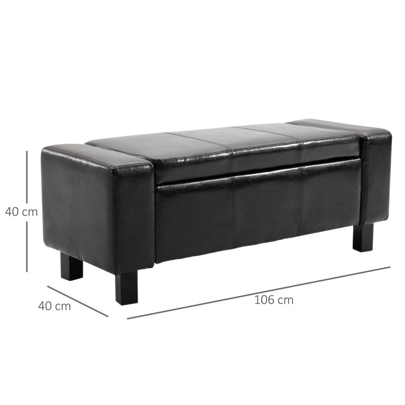 PU Storage Bench Seat Wooden Rectangle Lift Ottoman Entryway Faux Leather Stool - Black