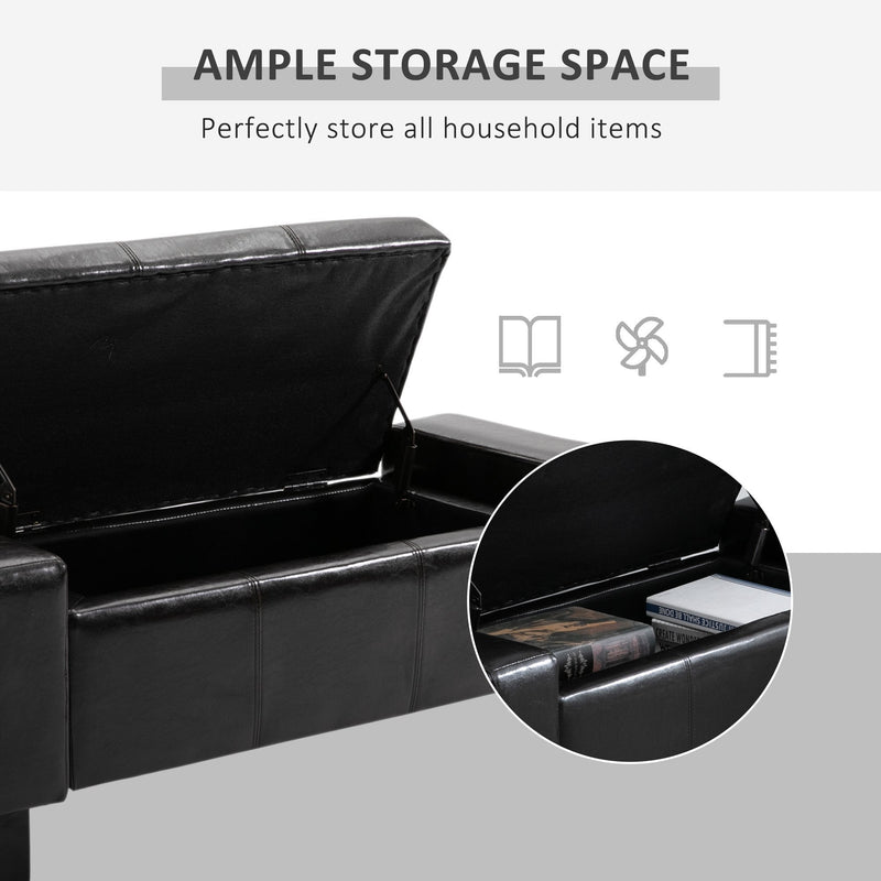 PU Storage Bench Seat Wooden Rectangle Lift Ottoman Entryway Faux Leather Stool - Black