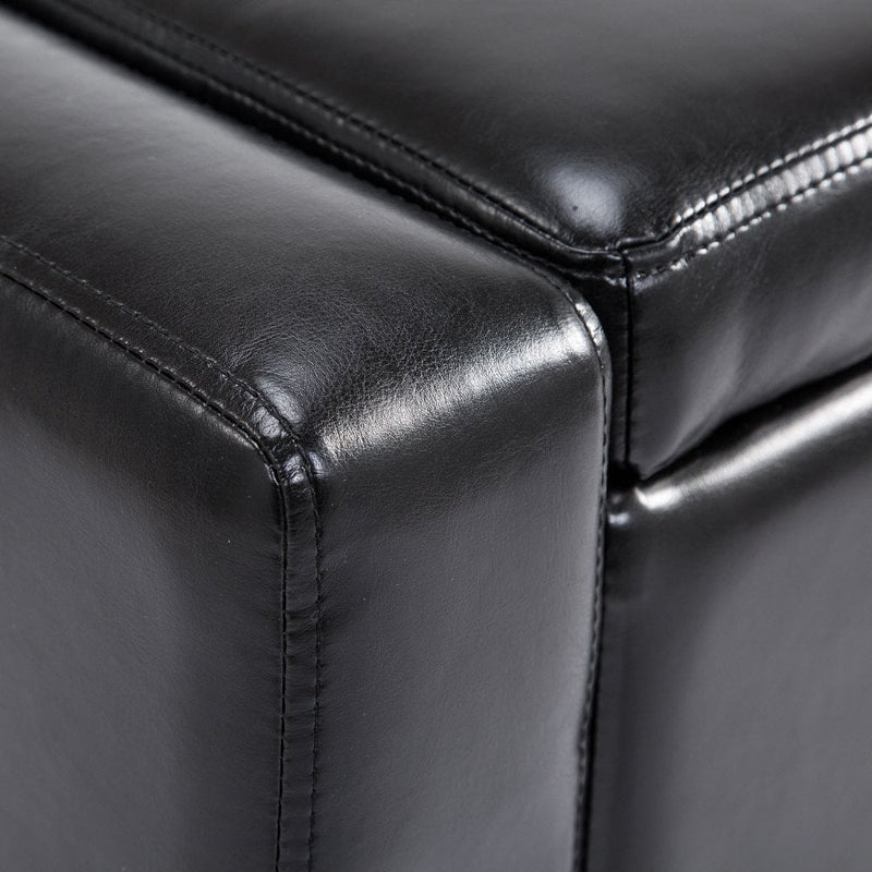 PU Storage Bench Seat Wooden Rectangle Lift Ottoman Entryway Faux Leather Stool - Black