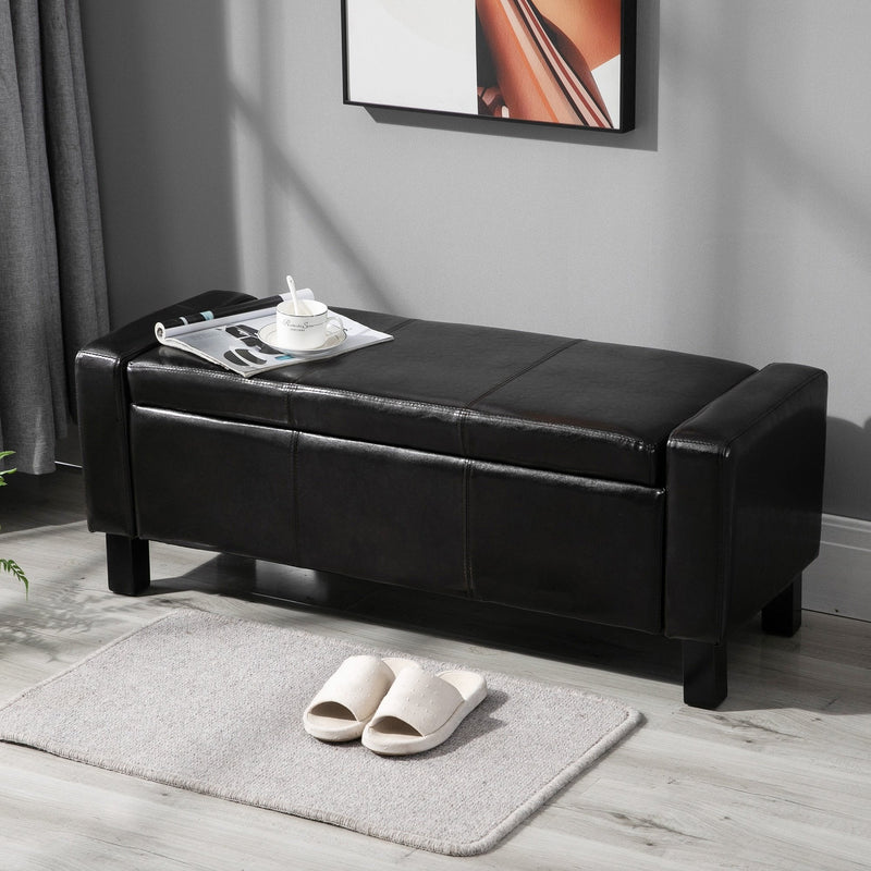 PU Leather Upholstered Flip-Lip Ottoman-Black