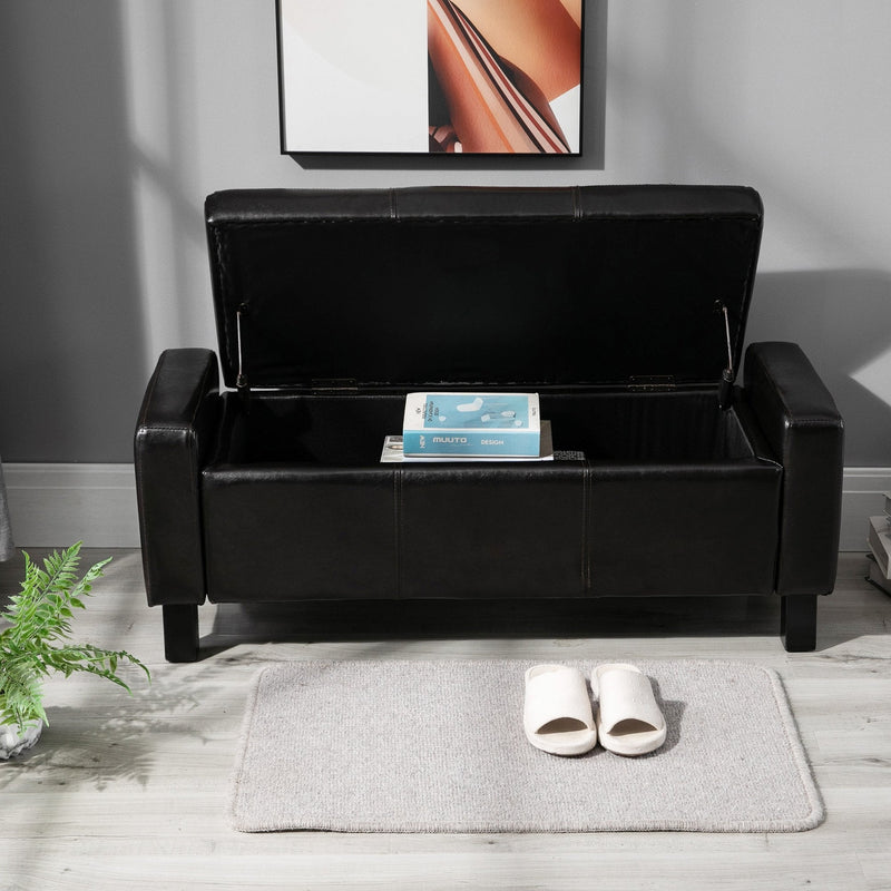 PU Leather Upholstered Flip-Lip Ottoman-Black