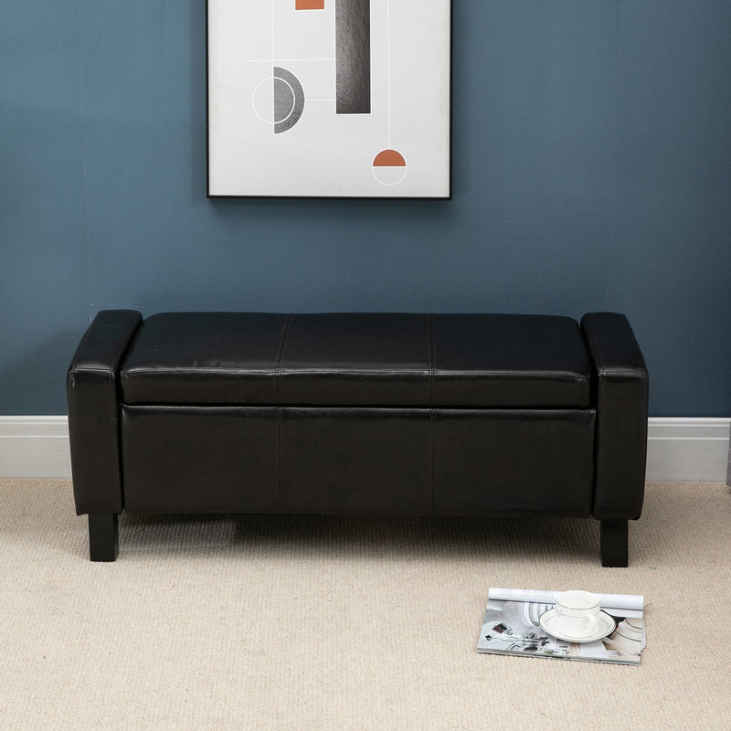 PU Leather Upholstered Flip-Lip Ottoman-Black