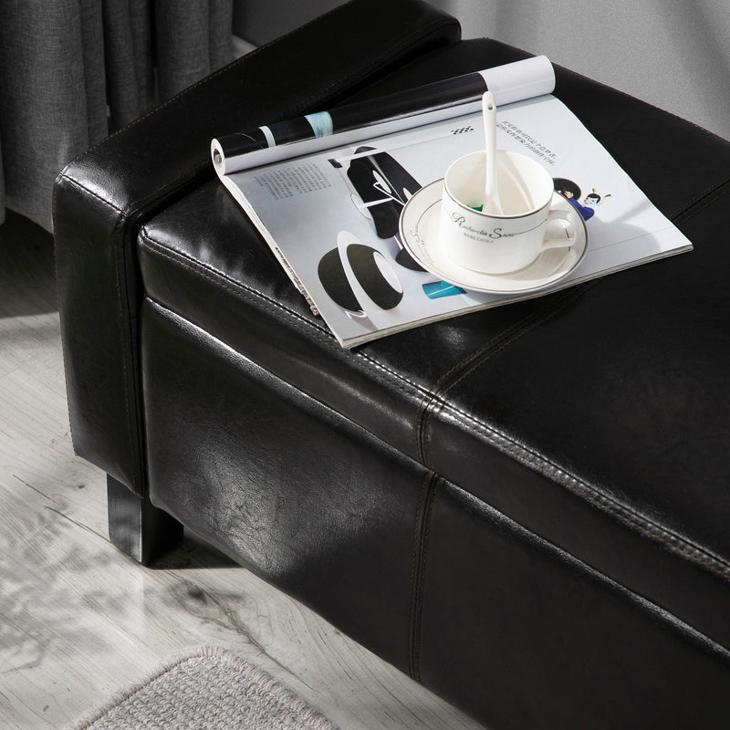 PU Leather Upholstered Flip-Lip Ottoman-Black
