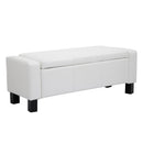 PU Storage Bench Ottoman Chest Faux Leather Stool Seat Bedding Blanket Box With Wooden Frame Window - White