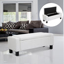 PU Storage Bench Ottoman Chest Faux Leather Stool Seat Bedding Blanket Box With Wooden Frame Window - White
