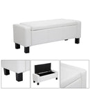 PU Storage Bench Ottoman Chest Faux Leather Stool Seat Bedding Blanket Box With Wooden Frame Window - White