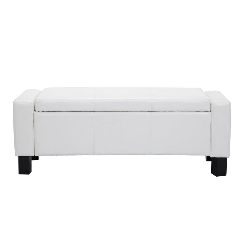 PU Storage Bench Ottoman Chest Faux Leather Stool Seat Bedding Blanket Box With Wooden Frame Window - White