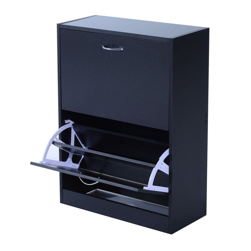 Wooden Storage Shoe Cabinet 2 Tier Drawers Footwear Stand Rack Unit Chaussures Organiser-Black/White