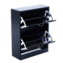 Wooden Storage Shoe Cabinet 2 Tier Drawers Footwear Stand Rack Unit Chaussures Organiser-Black/White