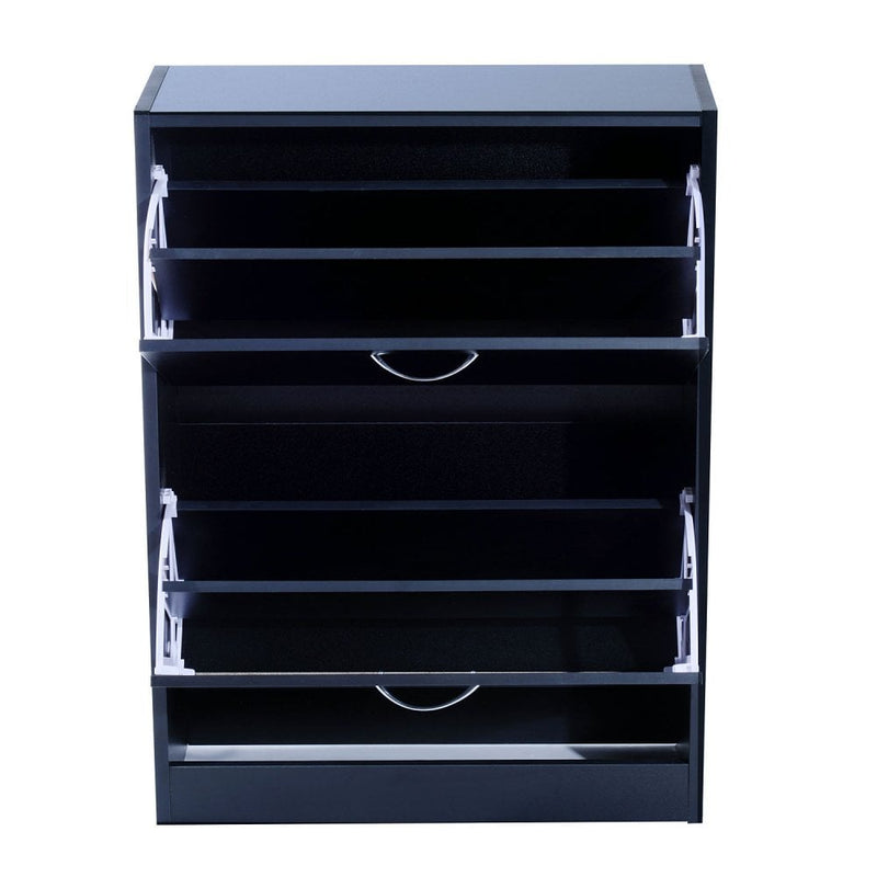 Wooden Storage Shoe Cabinet 2 Tier Drawers Footwear Stand Rack Unit Chaussures Organiser-Black/White
