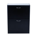 Wooden Storage Shoe Cabinet 2 Tier Drawers Footwear Stand Rack Unit Chaussures Organiser-Black/White
