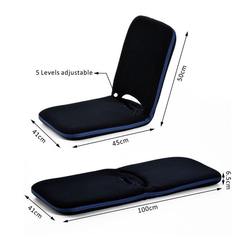 Foldable Lazy Lounge Sofa Padded Floor Chair W/ Adjustable Backrest Thick Seat Cushion-Navy Blue