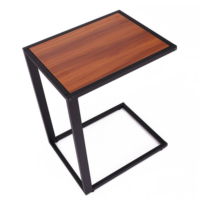 40.6Lx50.8Wx63.5H cm Side Table Sofa Snack Wooden Modern Coffee Table Laptop Holder C shape Overbed Desk Metal Base-Walnut