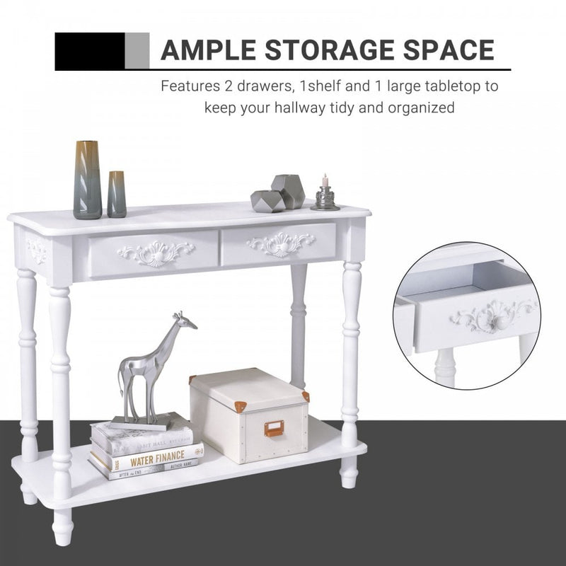 2 Drawers Console Table Hallway Desk Wooden Storage Shelf Organizer Shoe Wardrobe Mirror Chest-White