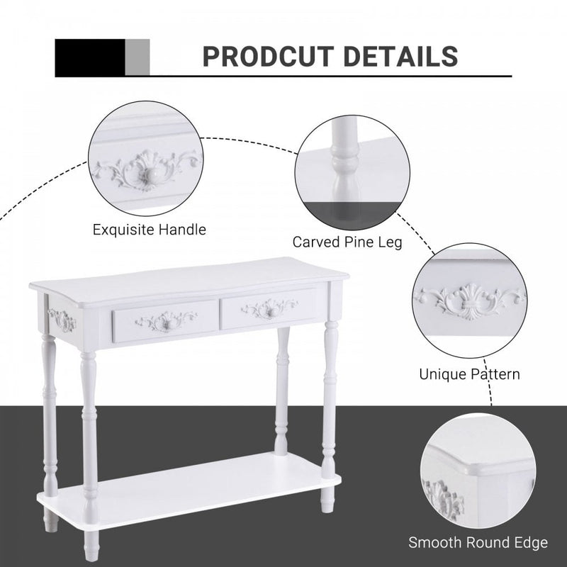2 Drawers Console Table Hallway Desk Wooden Storage Shelf Organizer Shoe Wardrobe Mirror Chest-White