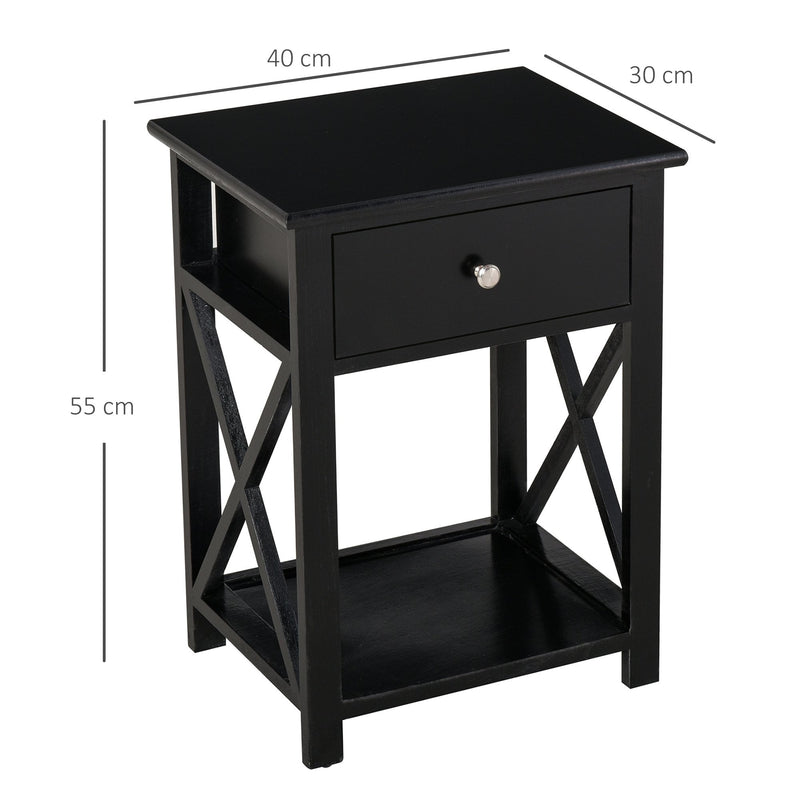 MDF 2-Tier Side Table w/ Drawer Black