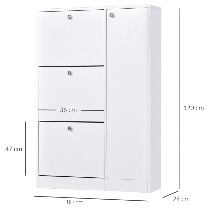 Trendy Shoe Storage Cabinet with 3 Tier Flap Door Drawers, 5-Tier Storage Cabinet, for Bedroom, Dorm, Office, Entryway and Drawer