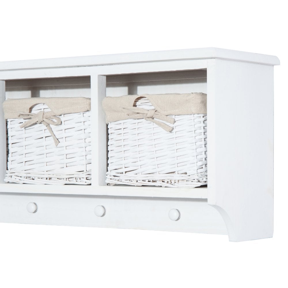 Wall Mounted Coat Hook Storage Unit Entryway Rack Shelf W/3 Wicker Bas