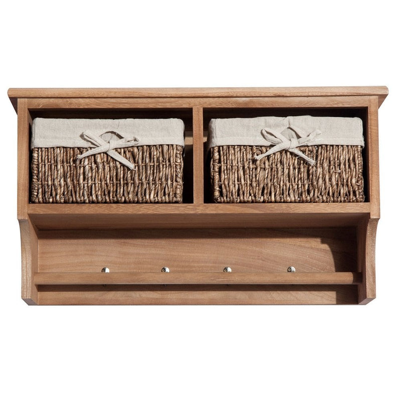 Wall Mounted Coat Hook Storage Unit W/3 Baskets - Brown