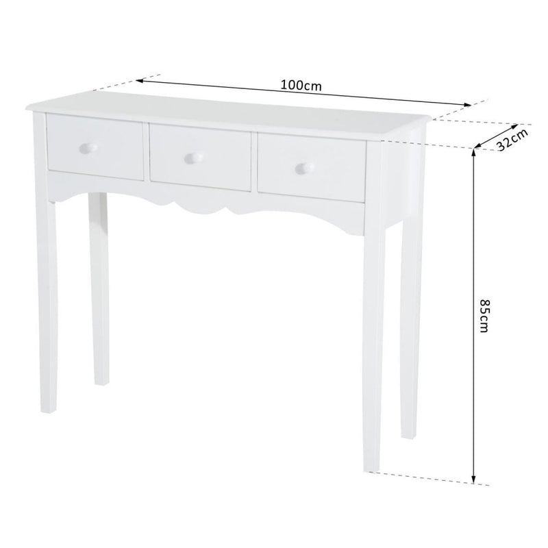 100Wx32Dx85H cm 3-Drawer Dressing Table Entrance Console Table Makeup Desk with Storage in-White