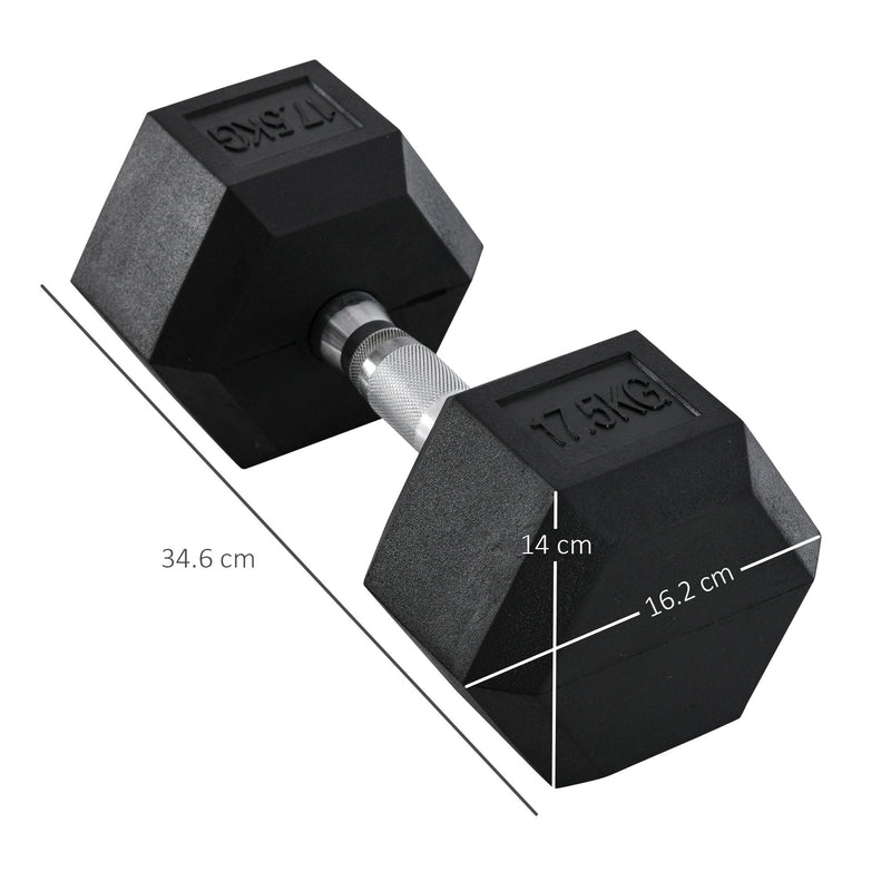 17.5KG Single Rubber Hex Dumbbell Portable Hand Weights Dumbbell Home Gym Workout Fitness Hand Dumbbell