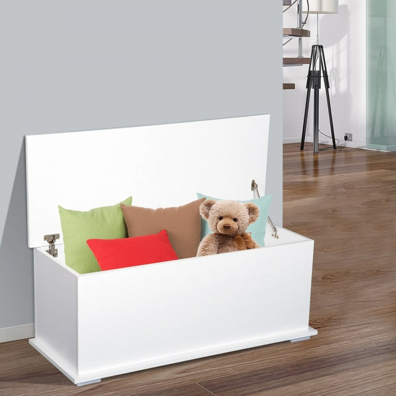 Wooden Storage Box Clothes Toy Chest Bench Seat Ottoman Bedding Blanket Trunk Container with Lid - White
