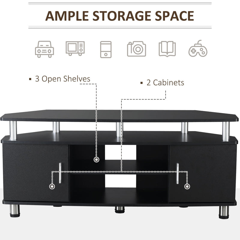 TV Unit Cabinet with Storage Shelves and Cupboard, Entertainment Center for Living Room, Black Stand Cupboard Room