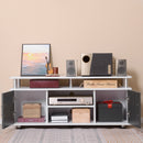 TV Cabinet Unit For TVs Up To 55'' With Storage Shelf And Cupboards, Living Room Entertainment Center Media Console, Grey And White Stand Furniture Console Grey