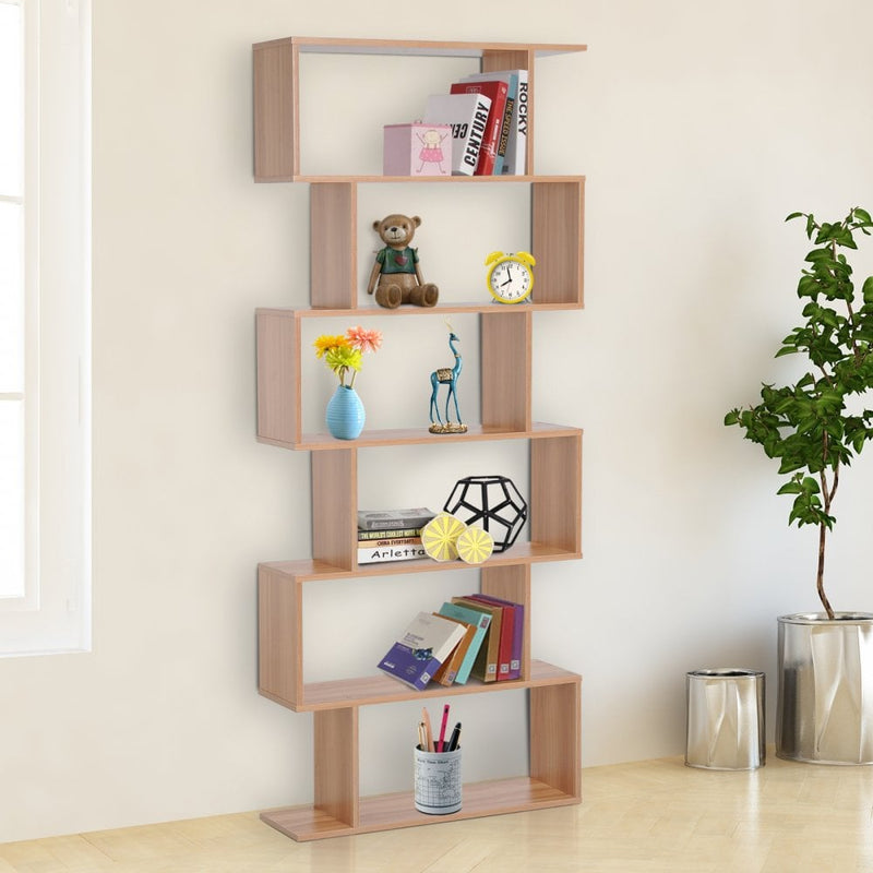 S-Shaped Shelf, 6-Tier,192H cm-Maple Colour