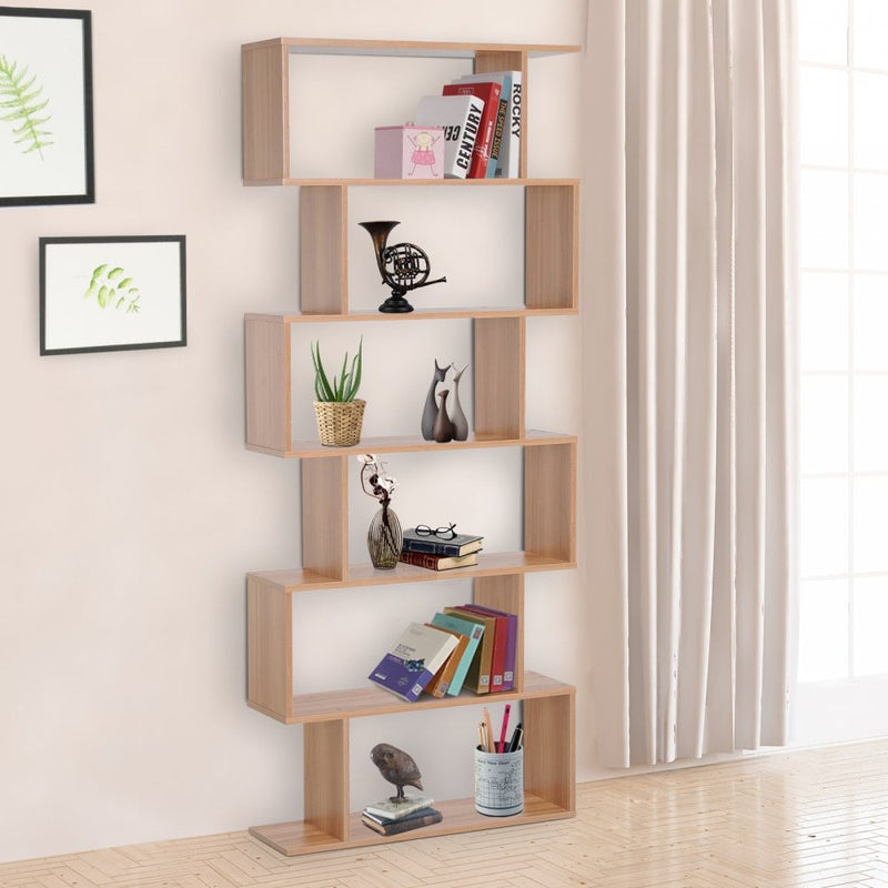 S-Shaped Shelf, 6-Tier,192H cm-Maple Colour
