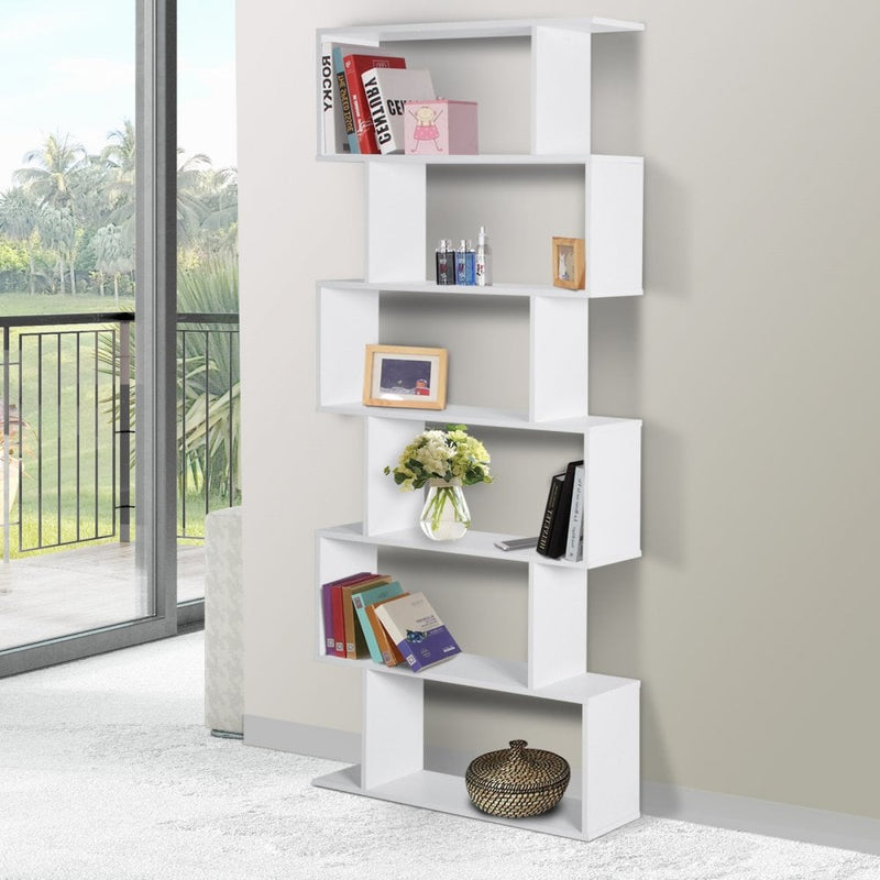 Particle Board 6-Tier Asymmetrical Shelving Unit White