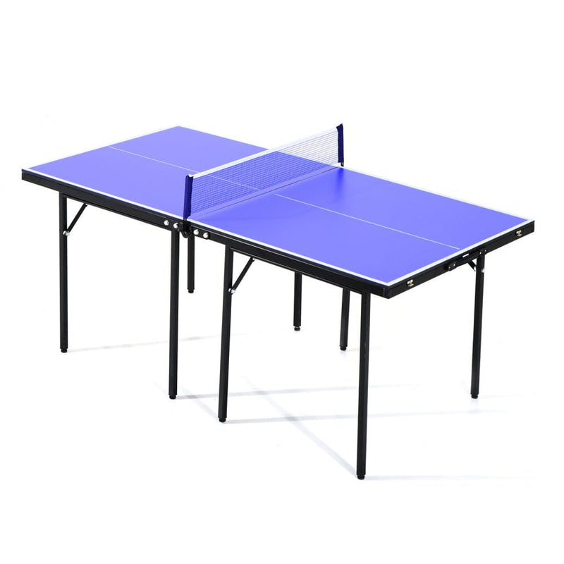 Folding Mini Ping Pong Table Set Compact Tennis Top Professional Net Games Sports Training Play Blue