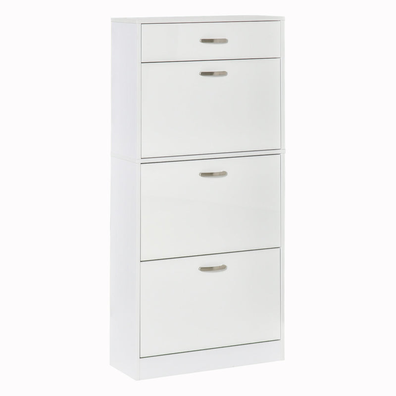 Shoe Cabinet with 4 Drawers Storage Cupboard with Flip Doors Pull Down Furniture Unit with Adjustable Shelves for 18 Pairs White Organizer