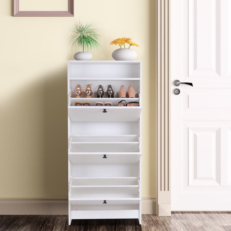 Shoe Storage Cabinet, 3 Drawers, Chipboard-White