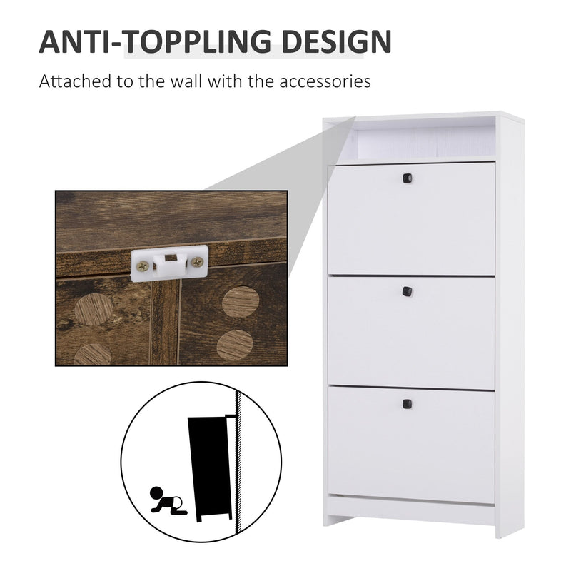 Shoe Storage Cabinet, 3 Drawers, Chipboard-White