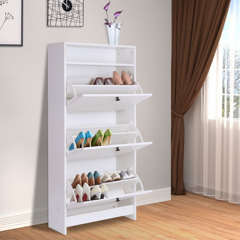 Shoe Storage Cabinet, 3 Drawers, Chipboard-White