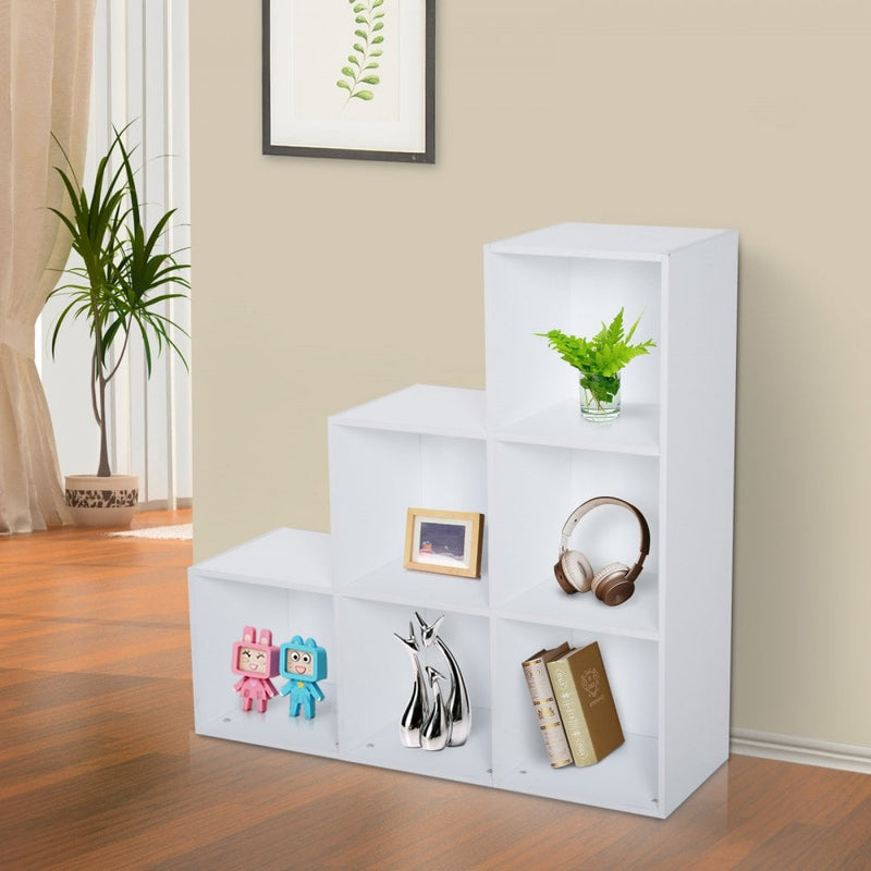 3-tier Step 6 Cubes Storage Unit Particle Board Cabinet Bookcase Organiser Home Office Shelves - White