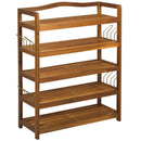 5-Tier Shoe Rack, Acacia Wooden Shoe Storage Organiser with Hangers, Holds up to 24 Pairs, for Entryway, Living Room, 64 x 26 x 82 cm, Teak Shelf Bedroom