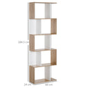 Bookcase, 5-tier, S Shape, Particle Board-White